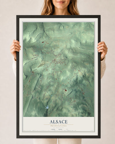 Map of Alsace, Pennsylvania, 24 x 36 inch print in a black wood frame