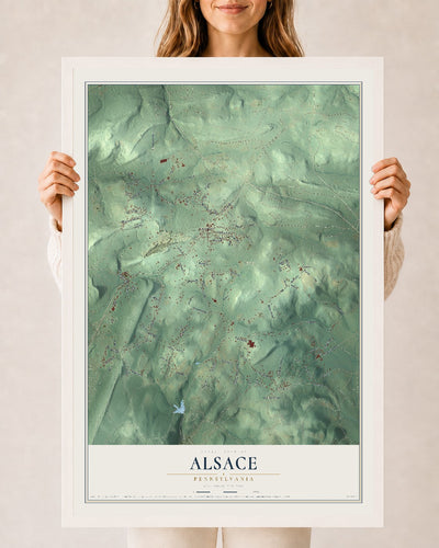 Map of Alsace, Pennsylvania, 24 x 36 inch print in a white wood frame
