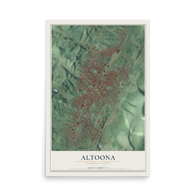 Map of Altoona, Pennsylvania, 12 x 18 inch unframed archival matte print