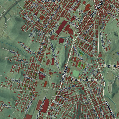 Second close-up of the map of Altoona, Pennsylvania print showing more streets and buildings