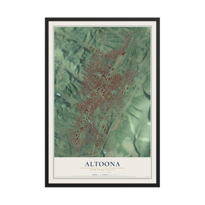 Map of Altoona, Pennsylvania, 12 x 18 inch print in a black wood frame