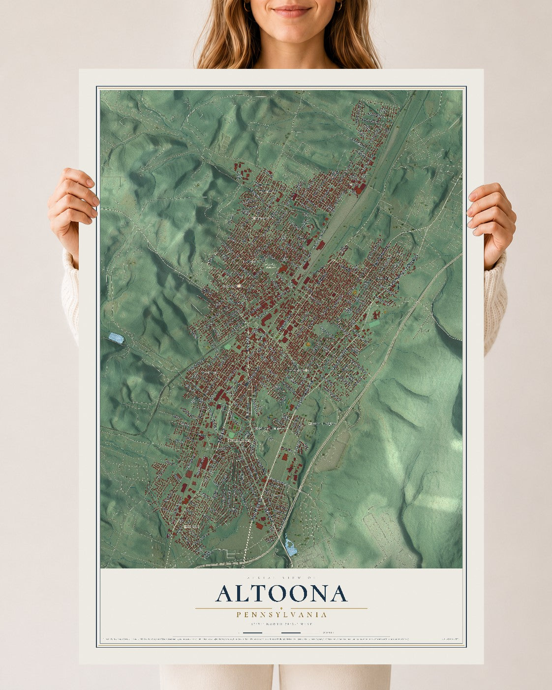 Map of Altoona, Pennsylvania, 24 x 36 inch unframed archival matte print