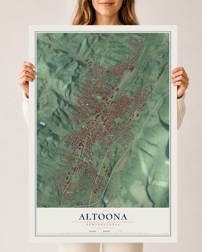 Map of Altoona, Pennsylvania, 24 x 36 inch unframed archival matte print