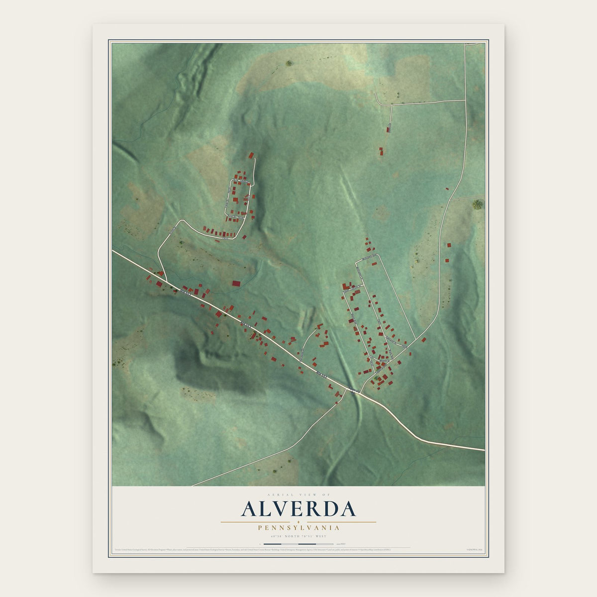 Alverda, Pennsylvania map print, the full design