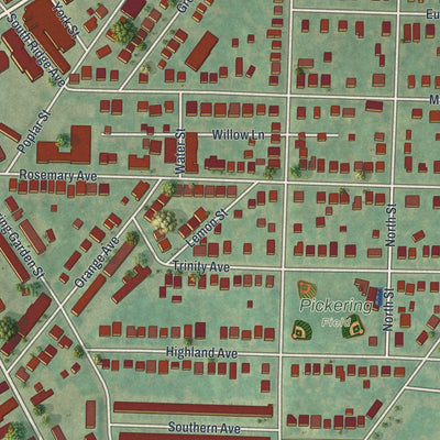 Close-up of the map of Ambler, Pennsylvania print showing street and building detail