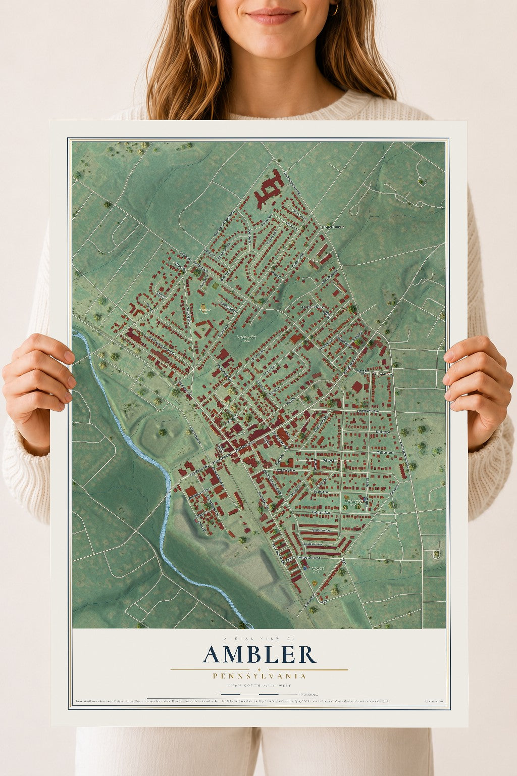 Map of Ambler, Pennsylvania, 18 x 24 inch unframed archival matte print