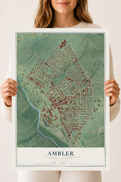Map of Ambler, Pennsylvania, 18 x 24 inch unframed archival matte print
