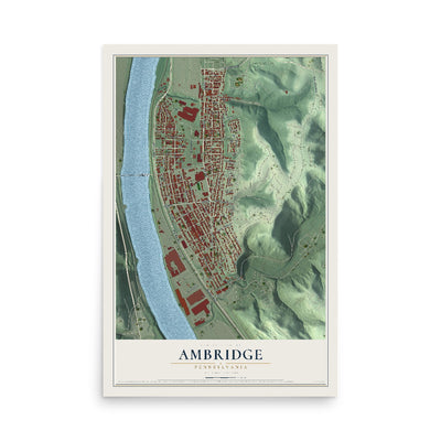 Map of Ambridge, Pennsylvania, 12 x 18 inch unframed archival matte print