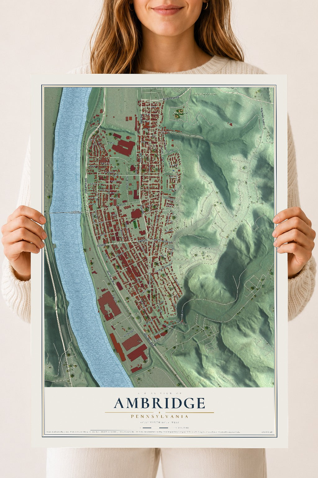 Map of Ambridge, Pennsylvania, 18 x 24 inch unframed archival matte print