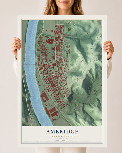 Map of Ambridge, Pennsylvania, 24 x 36 inch unframed archival matte print