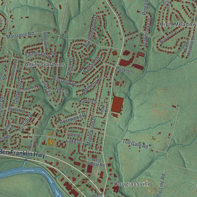 Close-up of the map of Amity, Berks County, Pennsylvania print showing street and building detail