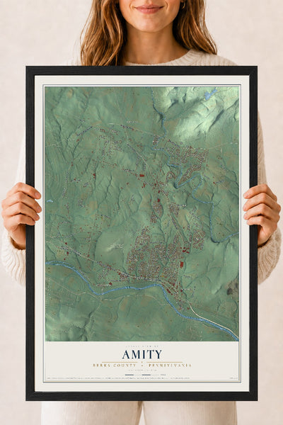 Map of Amity, Berks County, Pennsylvania, 18 x 24 inch print in a black wood frame