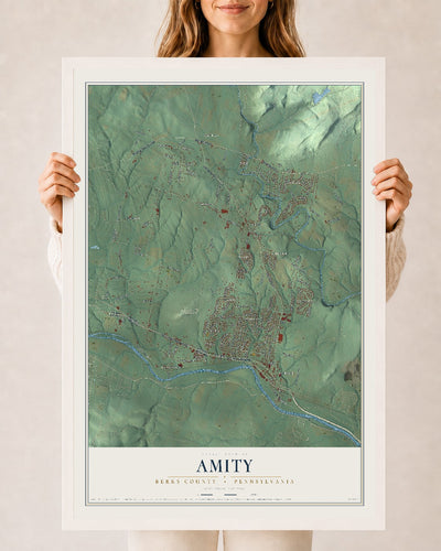 Map of Amity, Berks County, Pennsylvania, 24 x 36 inch print in a white wood frame