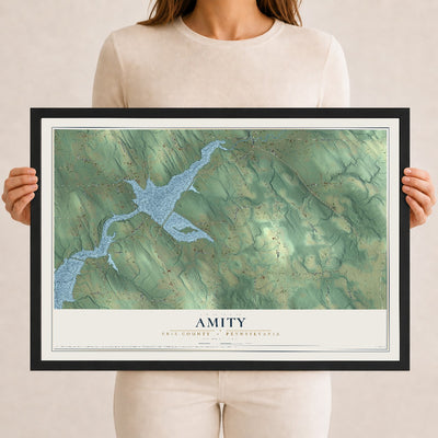 Map of Amity, Erie County, Pennsylvania, 12 x 18 inch print in a black wood frame
