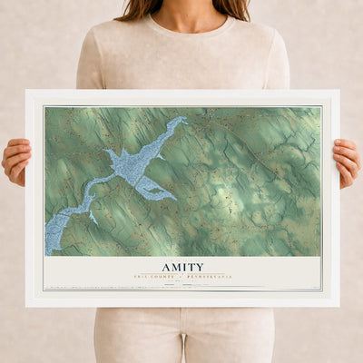 Map of Amity, Erie County, Pennsylvania, 12 x 18 inch print in a white wood frame