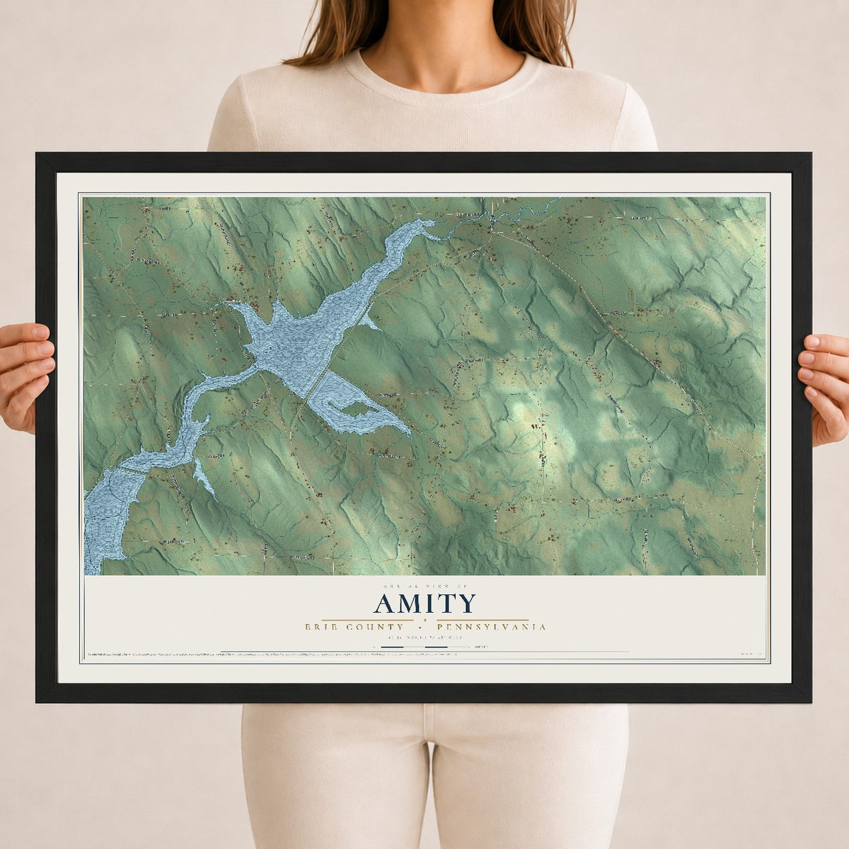 Map of Amity, Erie County, Pennsylvania, 18 x 24 inch print in a black wood frame