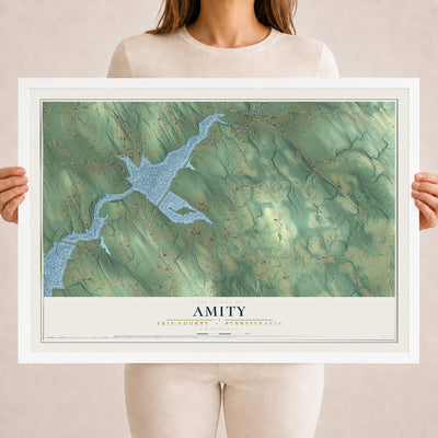 Map of Amity, Erie County, Pennsylvania, 18 x 24 inch print in a white wood frame