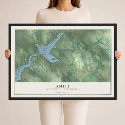 Map of Amity, Erie County, Pennsylvania, 24 x 36 inch print in a black wood frame
