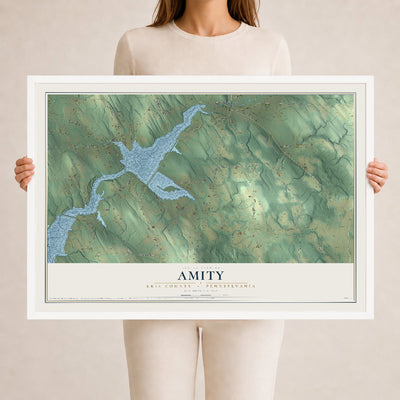 Map of Amity, Erie County, Pennsylvania, 24 x 36 inch print in a white wood frame