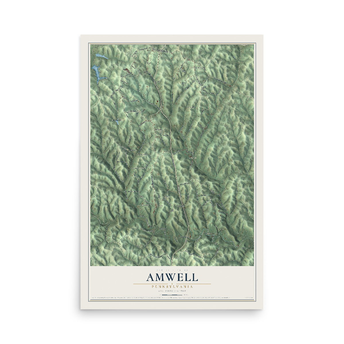 Map of Amwell, Pennsylvania, 12 x 18 inch unframed archival matte print