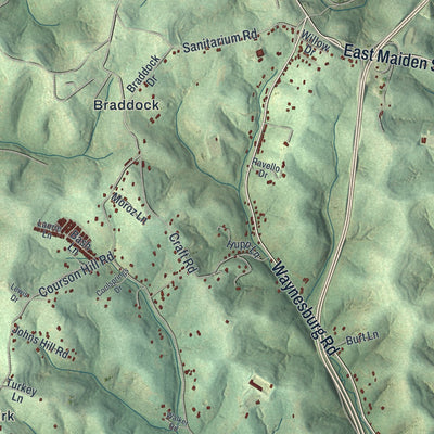 Close-up of the map of Amwell, Pennsylvania print showing street and building detail