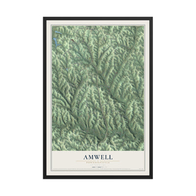 Map of Amwell, Pennsylvania, 12 x 18 inch print in a black wood frame