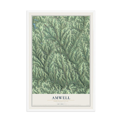 Map of Amwell, Pennsylvania, 12 x 18 inch print in a white wood frame