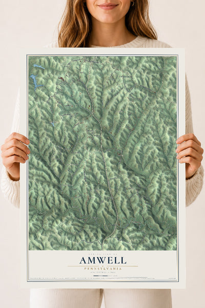 Map of Amwell, Pennsylvania, 18 x 24 inch unframed archival matte print
