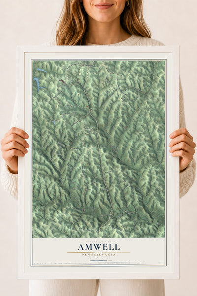 Map of Amwell, Pennsylvania, 18 x 24 inch print in a white wood frame