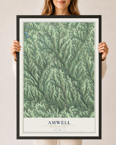 Map of Amwell, Pennsylvania, 24 x 36 inch print in a black wood frame