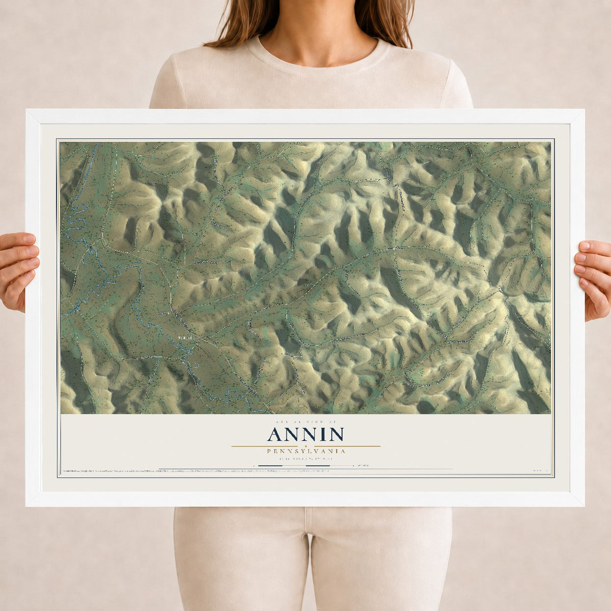 Map of Annin, Pennsylvania, 18 x 24 inch print in a white wood frame