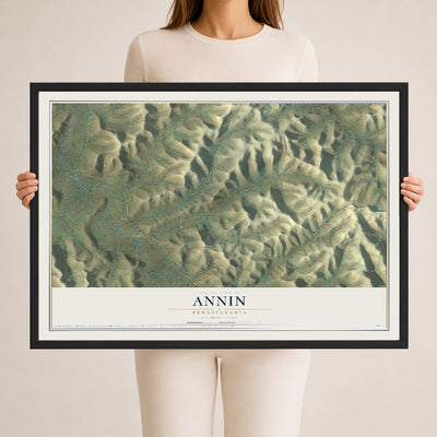 Map of Annin, Pennsylvania, 24 x 36 inch print in a black wood frame