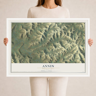 Map of Annin, Pennsylvania, 24 x 36 inch print in a white wood frame
