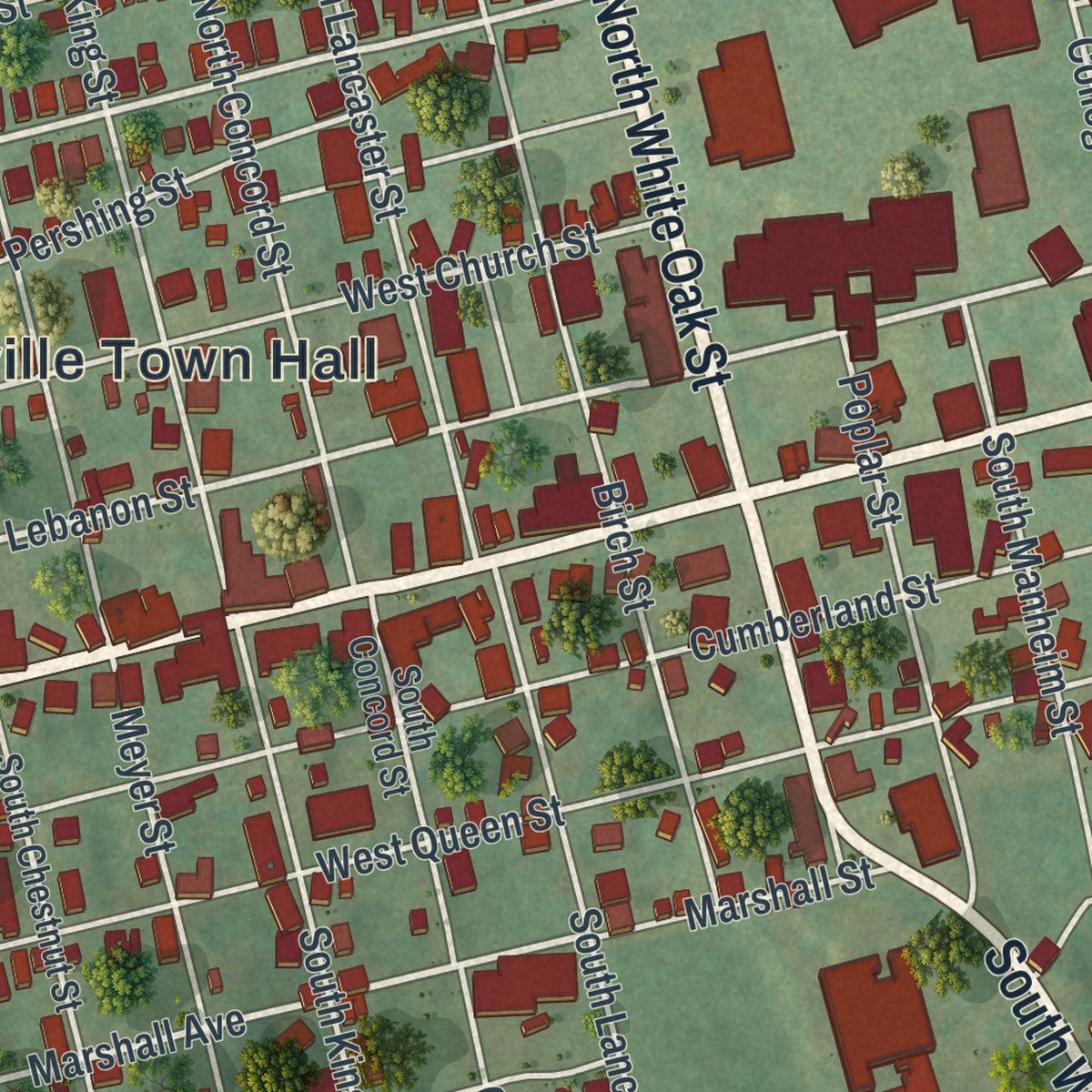 Close-up of the map of Annville, Pennsylvania print showing street and building detail