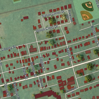 Second close-up of the map of Annville, Pennsylvania print showing more streets and buildings
