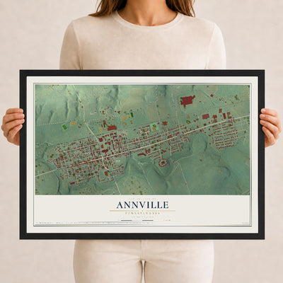 Map of Annville, Pennsylvania, 12 x 18 inch print in a black wood frame