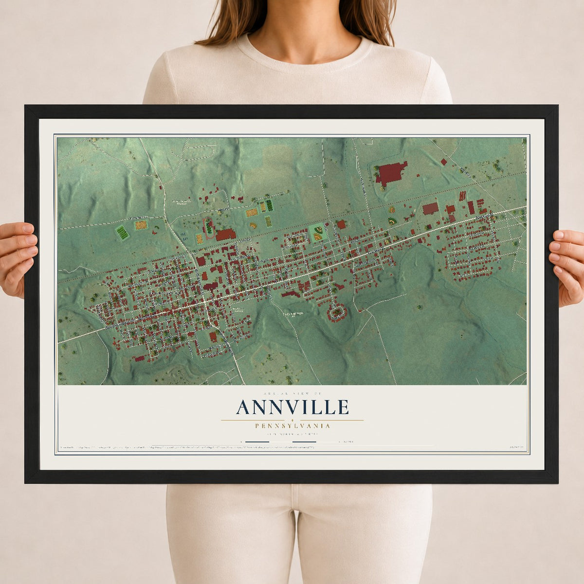 Map of Annville, Pennsylvania, 18 x 24 inch print in a black wood frame