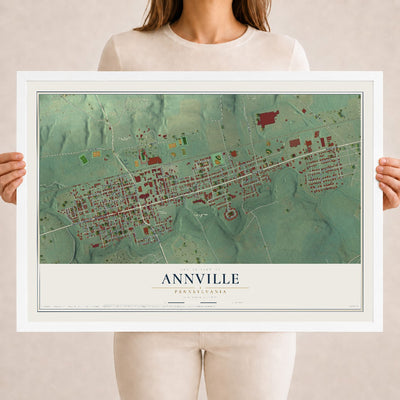 Map of Annville, Pennsylvania, 18 x 24 inch print in a white wood frame