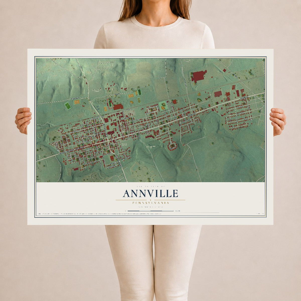 Map of Annville, Pennsylvania, 24 x 36 inch unframed archival matte print