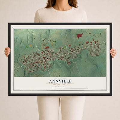 Map of Annville, Pennsylvania, 24 x 36 inch print in a black wood frame