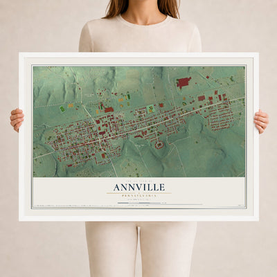Map of Annville, Pennsylvania, 24 x 36 inch print in a white wood frame