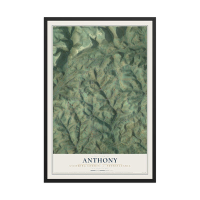 Map of Anthony, Lycoming County, Pennsylvania, 12 x 18 inch print in a black wood frame