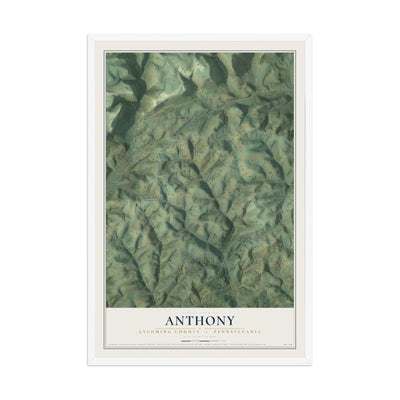 Map of Anthony, Lycoming County, Pennsylvania, 12 x 18 inch print in a white wood frame