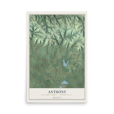 Map of Anthony, Montour County, Pennsylvania, 12 x 18 inch unframed archival matte print