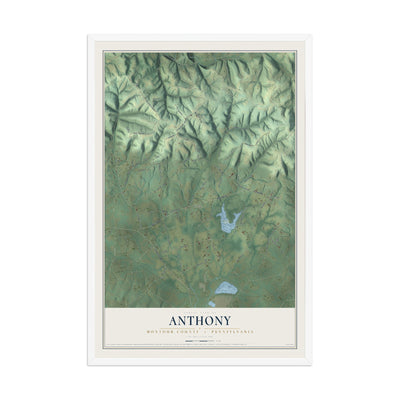Map of Anthony, Montour County, Pennsylvania, 12 x 18 inch print in a white wood frame