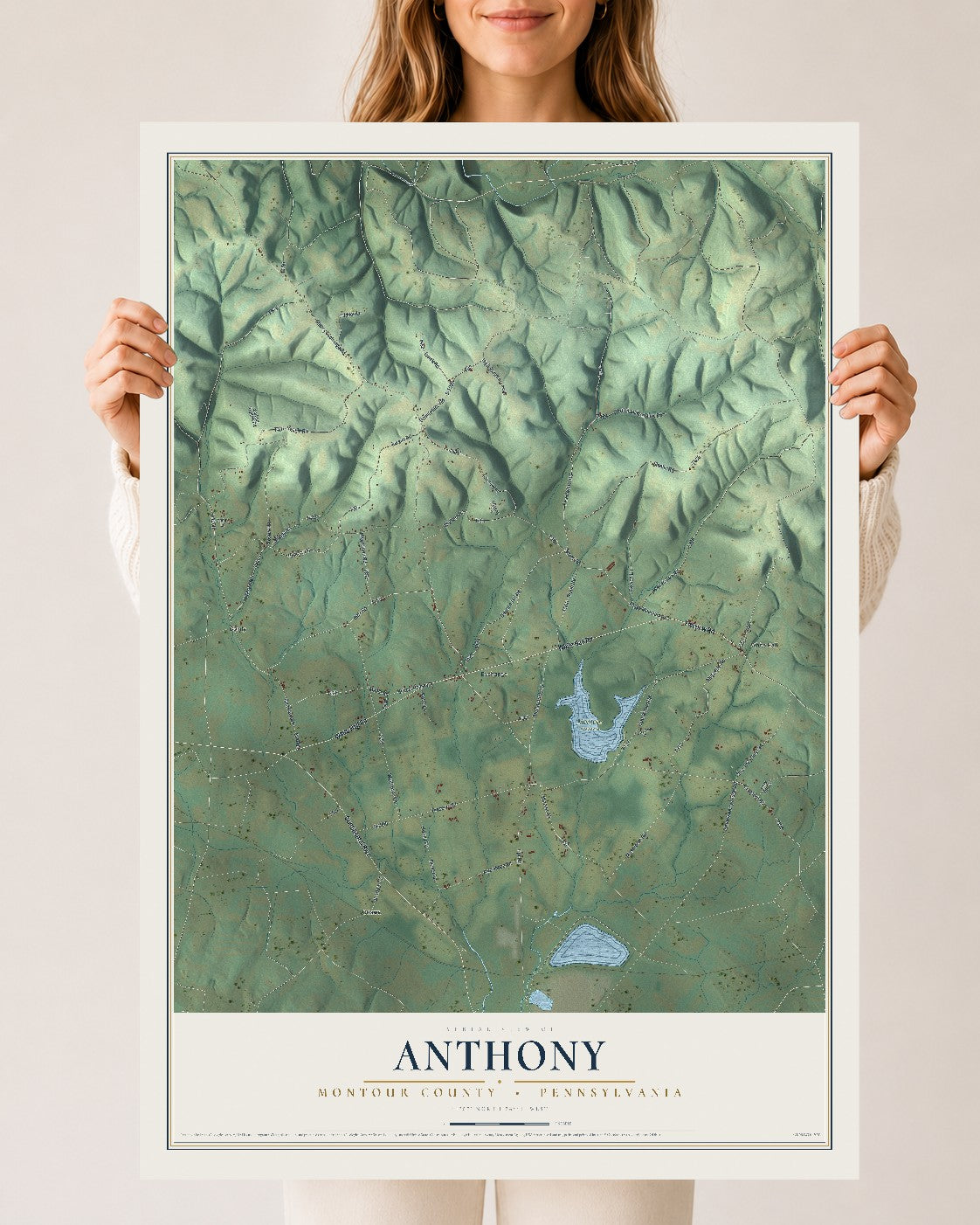 Map of Anthony, Montour County, Pennsylvania, 24 x 36 inch unframed archival matte print