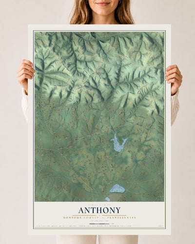 Map of Anthony, Montour County, Pennsylvania, 24 x 36 inch unframed archival matte print