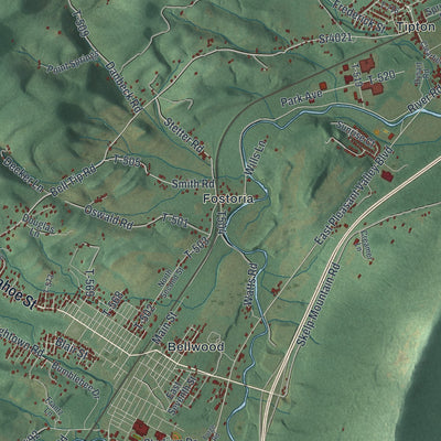 Second close-up of the map of Antis, Pennsylvania print showing more streets and buildings