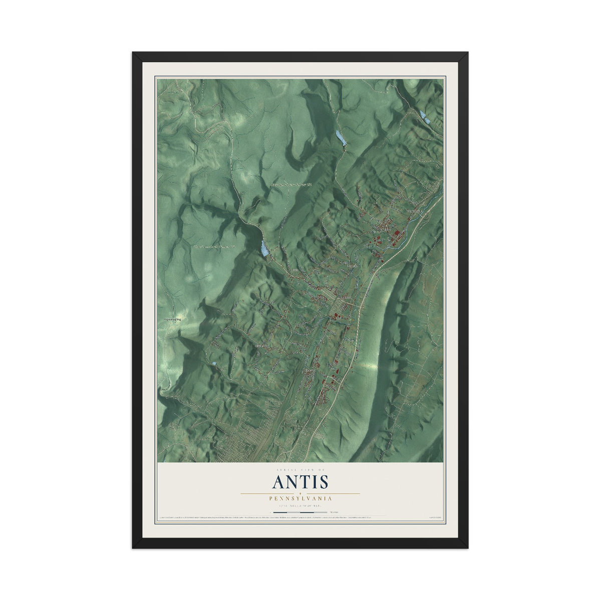 Map of Antis, Pennsylvania, 12 x 18 inch print in a black wood frame