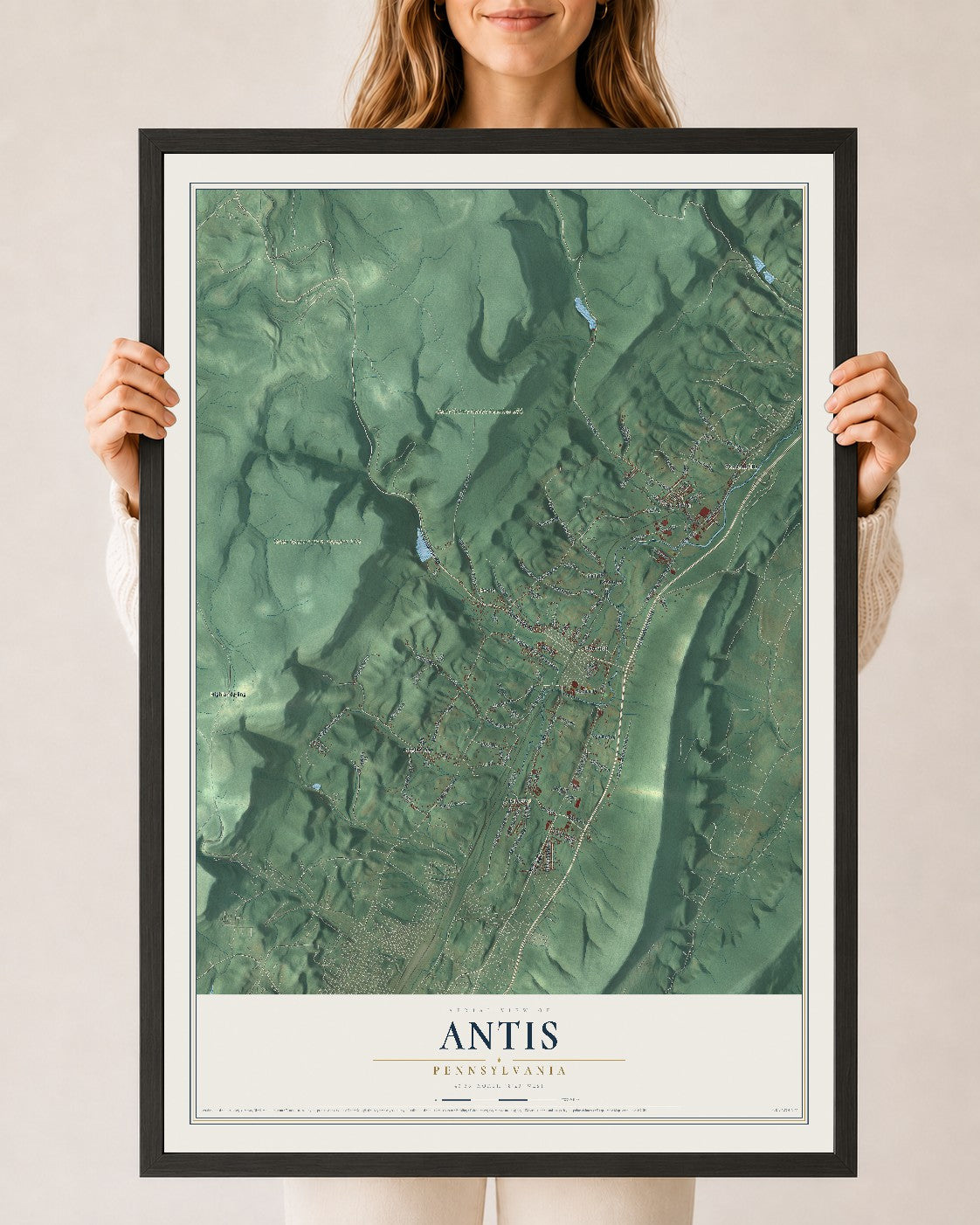 Map of Antis, Pennsylvania, 24 x 36 inch print in a black wood frame